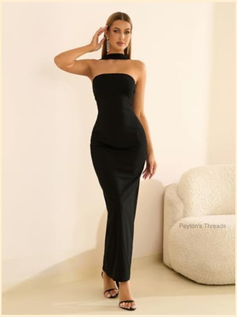 Elegant Bodycon Maxi Dress Halter Neck Formal Party Long Dress - Picture 5 of 7